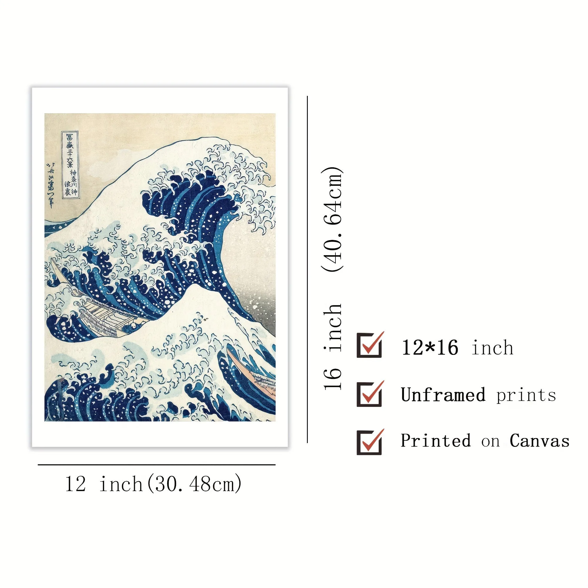 3pcs Japanese Woodblock Canvas Art: The Great Wave Collection - Posters for Home and Office Decoration