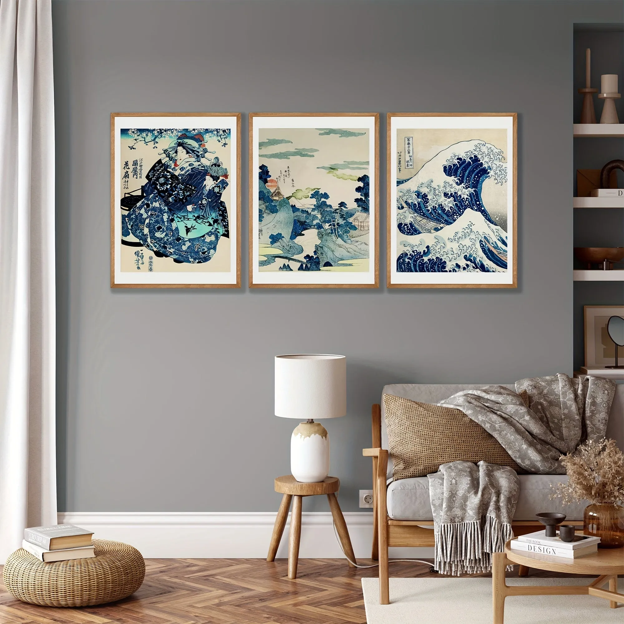 3pcs Japanese Woodblock Canvas Art: The Great Wave Collection - Posters for Home and Office Decoration