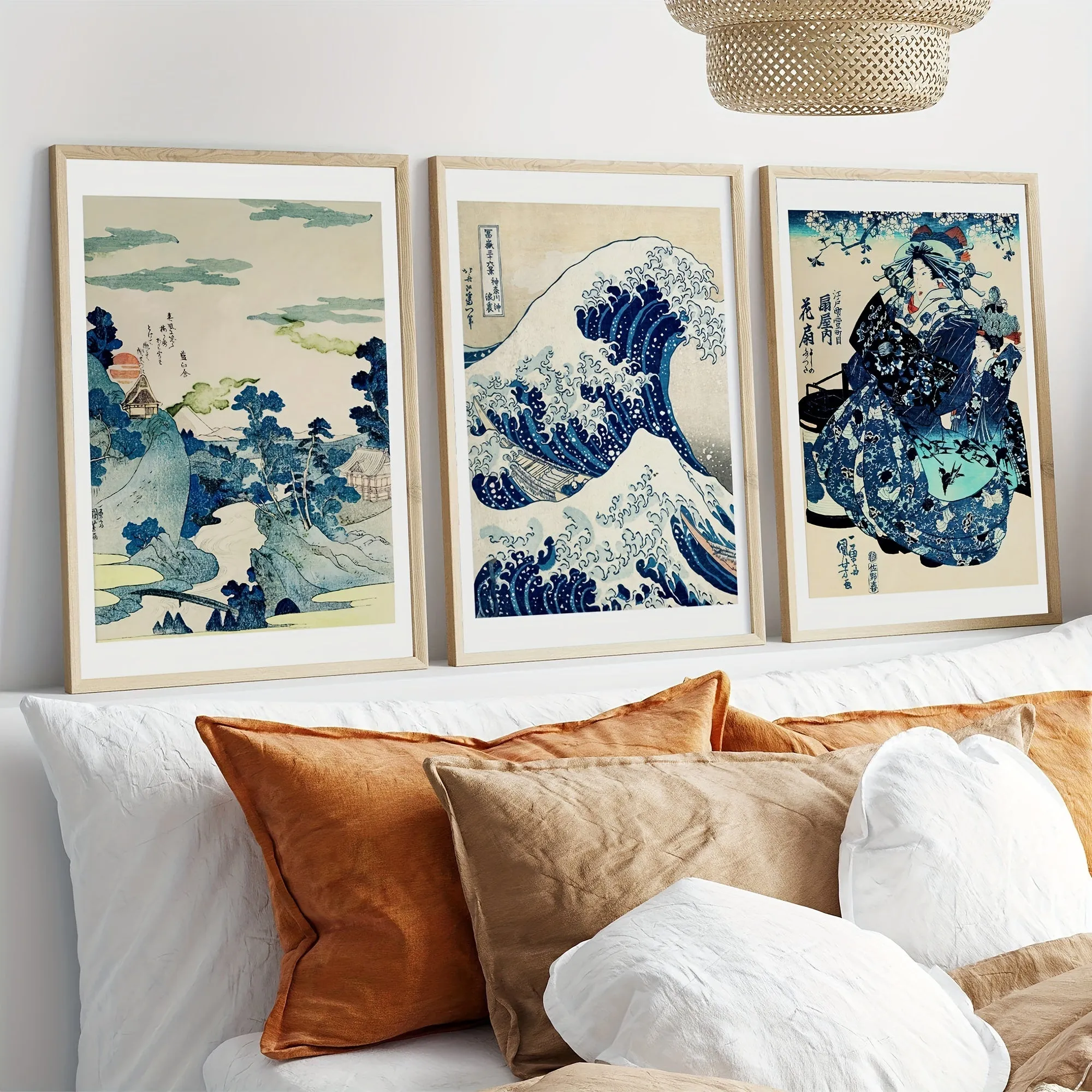 3pcs Japanese Woodblock Canvas Art: The Great Wave Collection - Posters for Home and Office Decoration