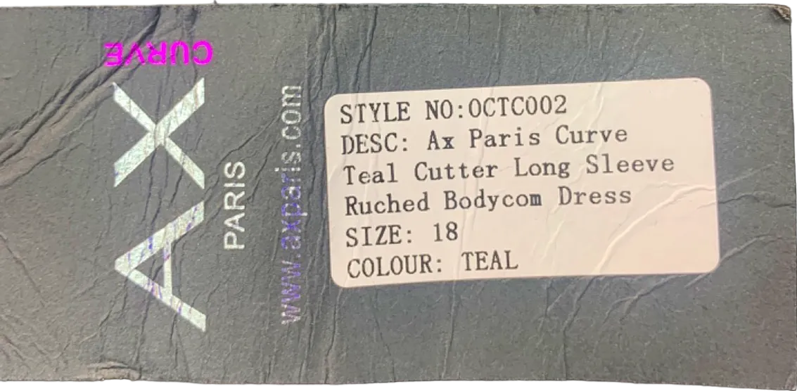 AX Paris Teal Ruched Bodycon Dress UK Size 18