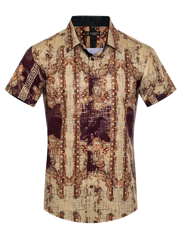 Beige Men's Multi Color Summer Short Sleeve Shirt Greek Key Style No: FLS-2588