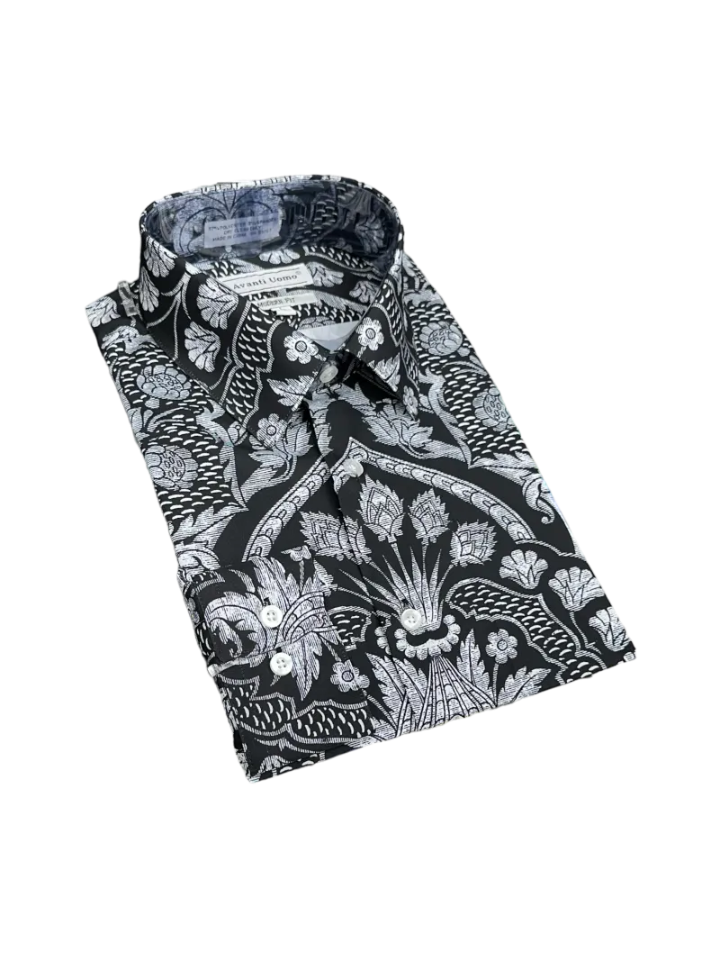 Black Men's Fashion Design Paisley Dress Shirts Long Sleeves By Avanti Uomo