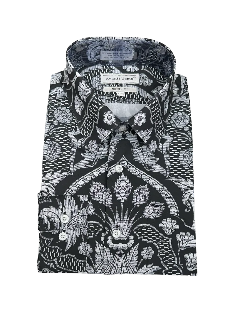 Black Men's Fashion Design Paisley Dress Shirts Long Sleeves By Avanti Uomo