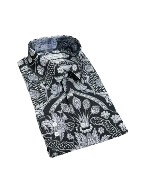 Black Men's Fashion Design Paisley Dress Shirts Long Sleeves By Avanti Uomo