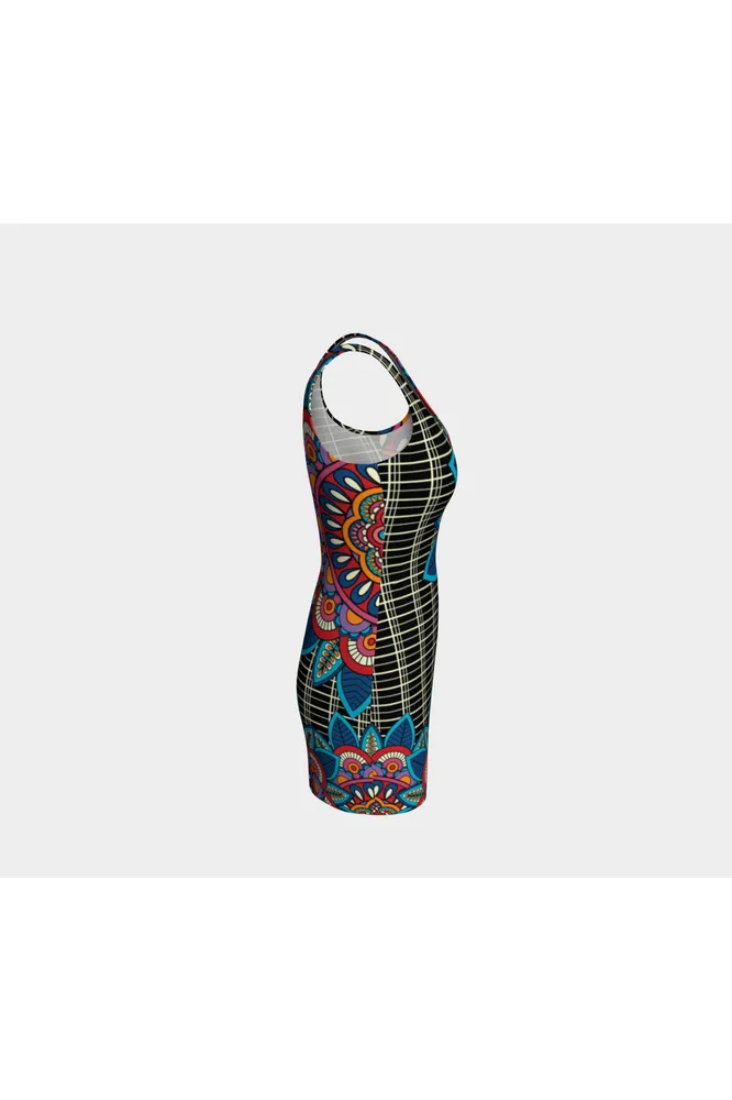 Colorful Floral Lattice Bodycon Dress