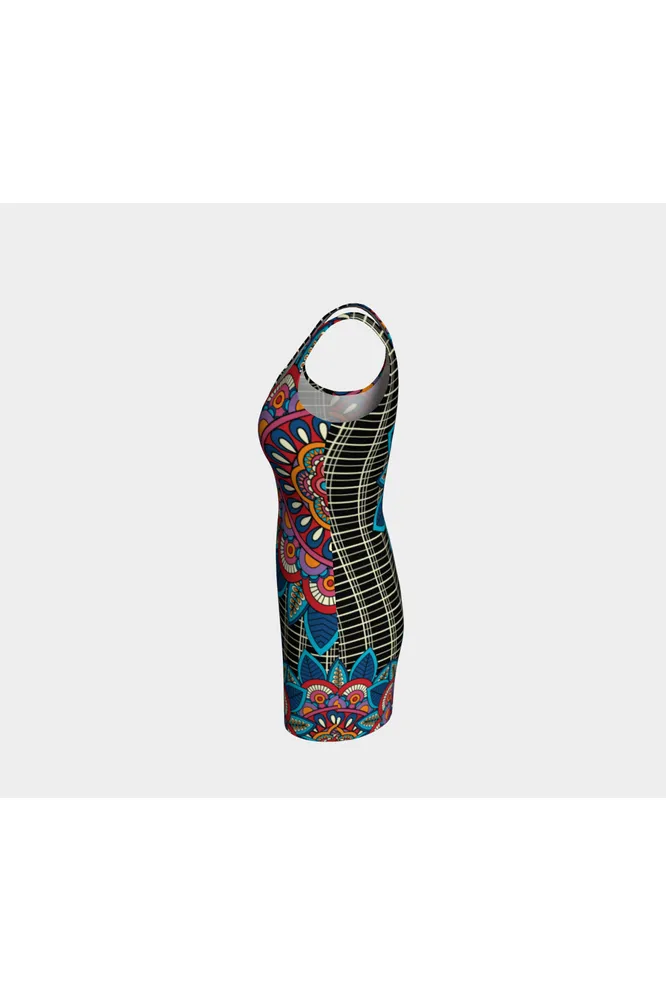 Colorful Floral Lattice Bodycon Dress