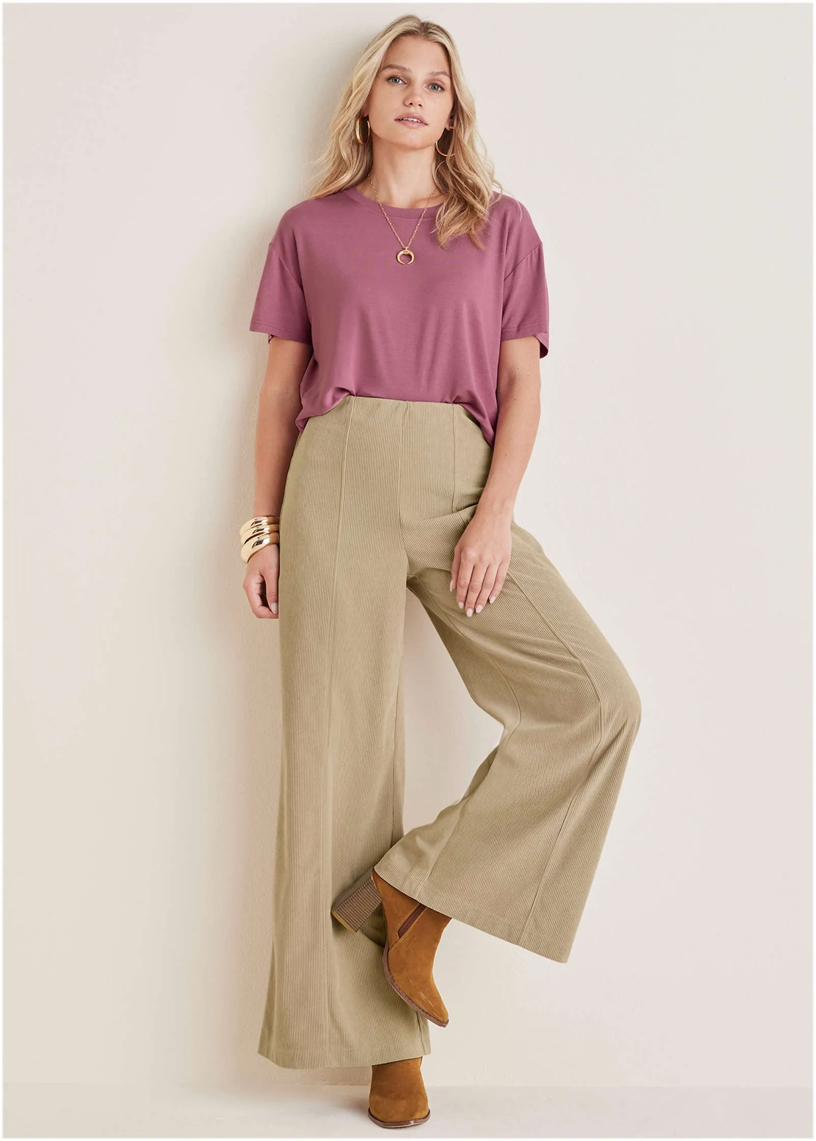 Corduroy Wide Leg Pants - Oxford Tan