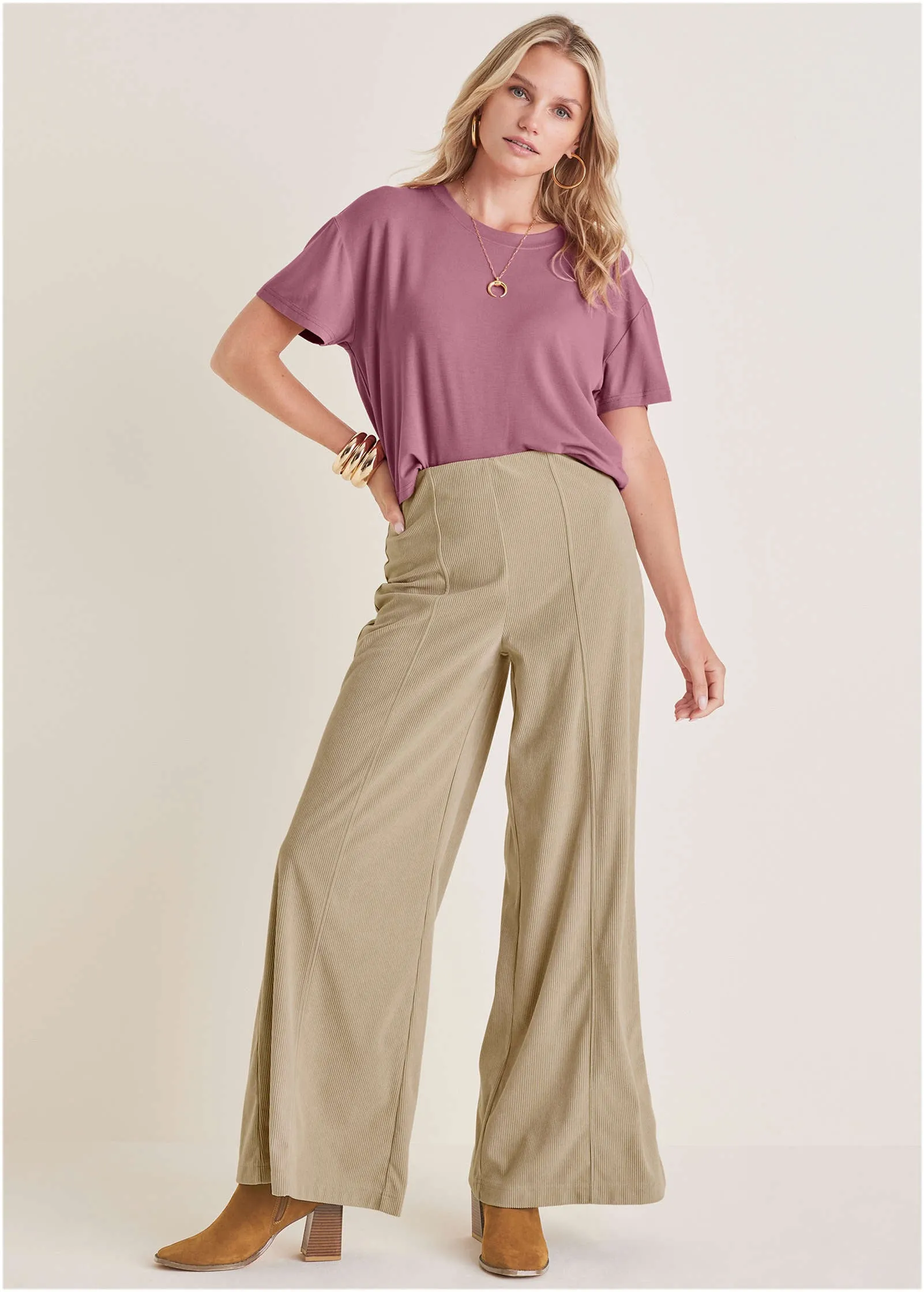 Corduroy Wide Leg Pants - Oxford Tan