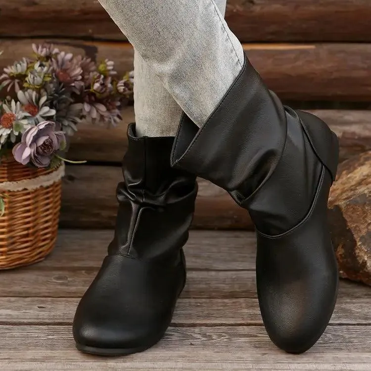 Fashion Round-toed Flat Boots Versatile Simple Slip-on Western Cowboy Boot Casual Short Shoes For Women Western boots