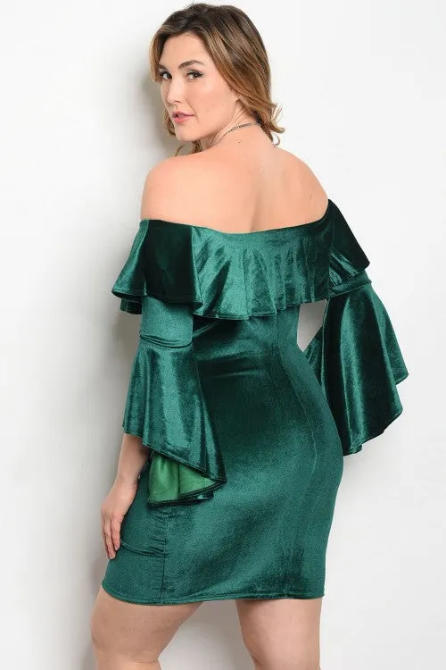 Green Velvet Cold Shoulder Bodycon Dress