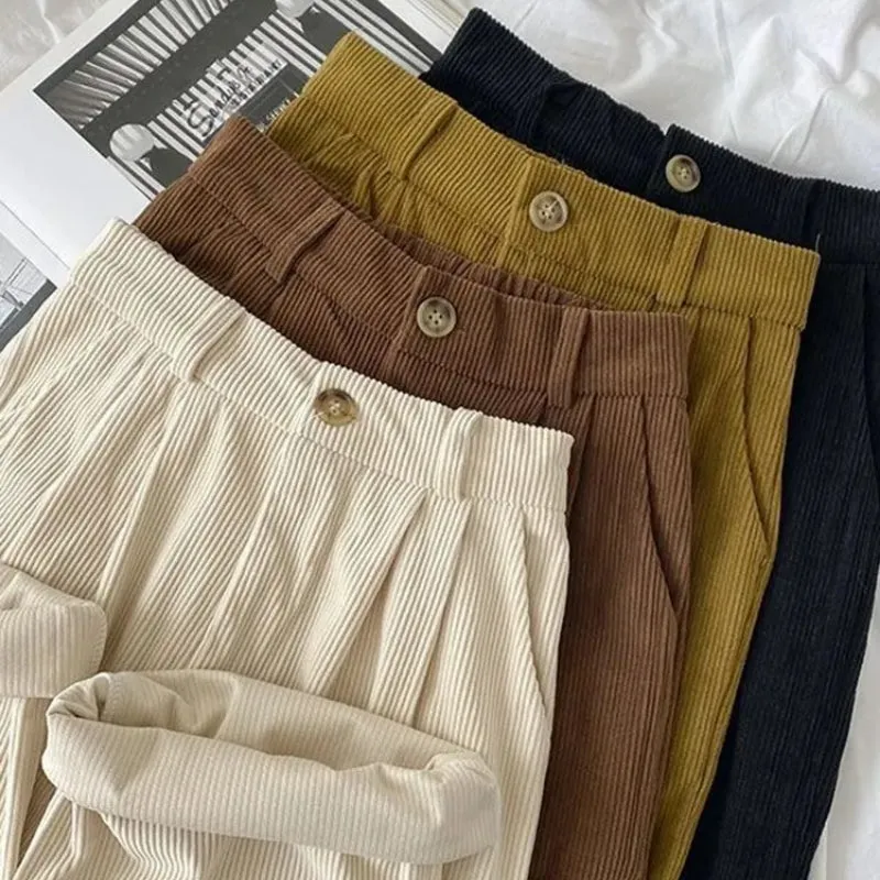 High Waist Retro Corduroy Trousers for Women