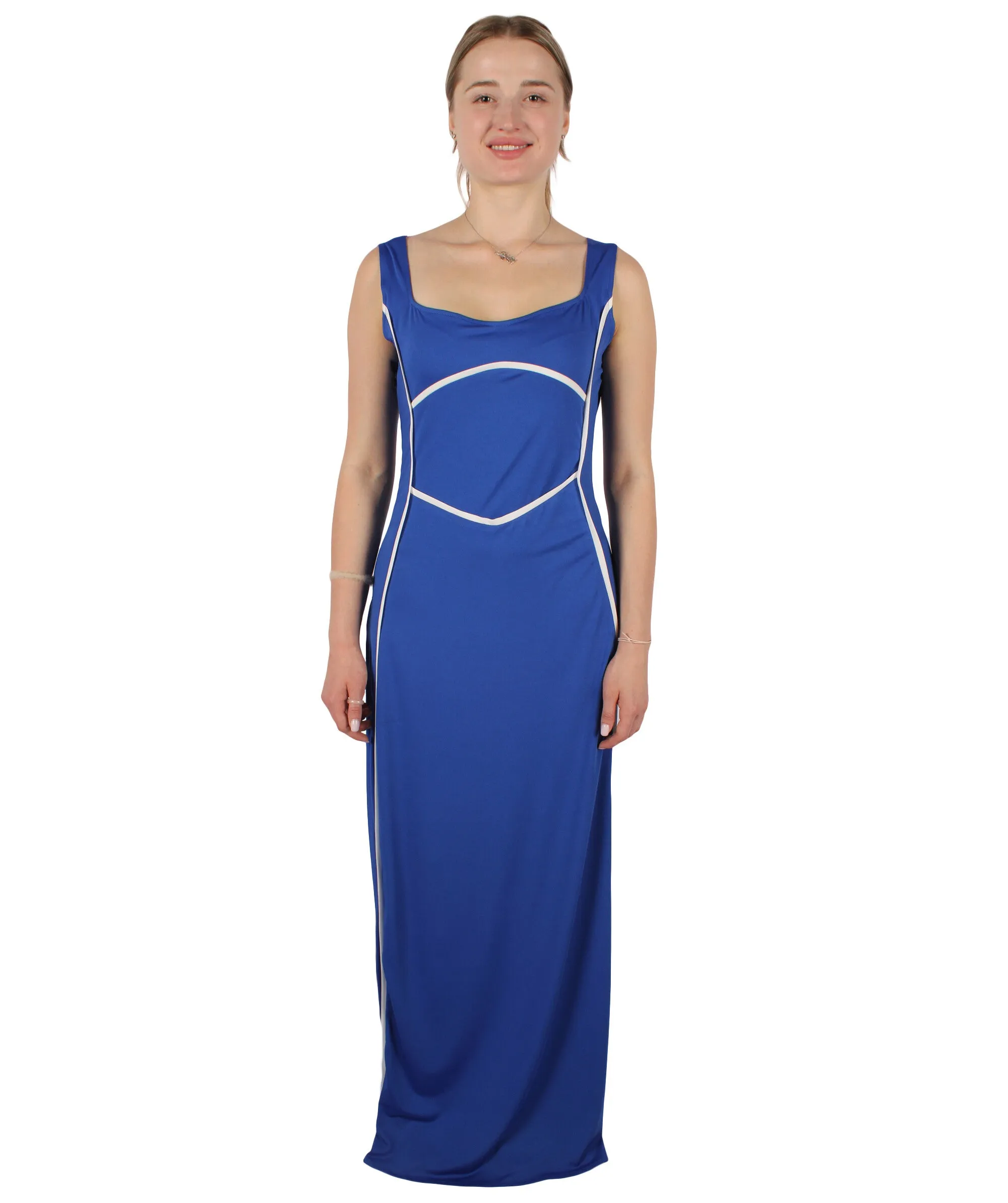 HPO Adult Women's Blue Long Maxi Bodycon Dress Costume | Perfect for Halloween | Flame-retardant Synthetic Fabric