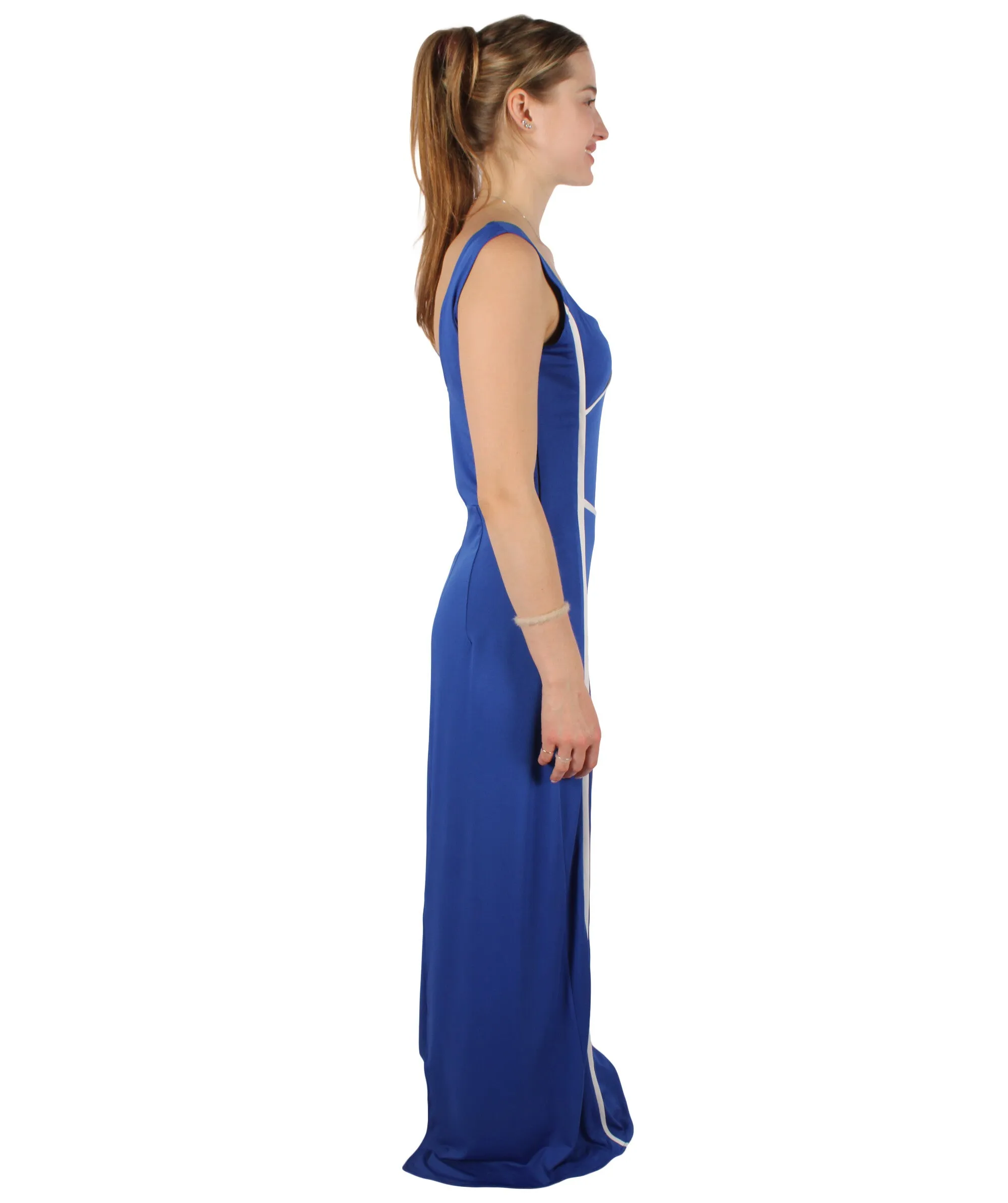 HPO Adult Women's Blue Long Maxi Bodycon Dress Costume | Perfect for Halloween | Flame-retardant Synthetic Fabric