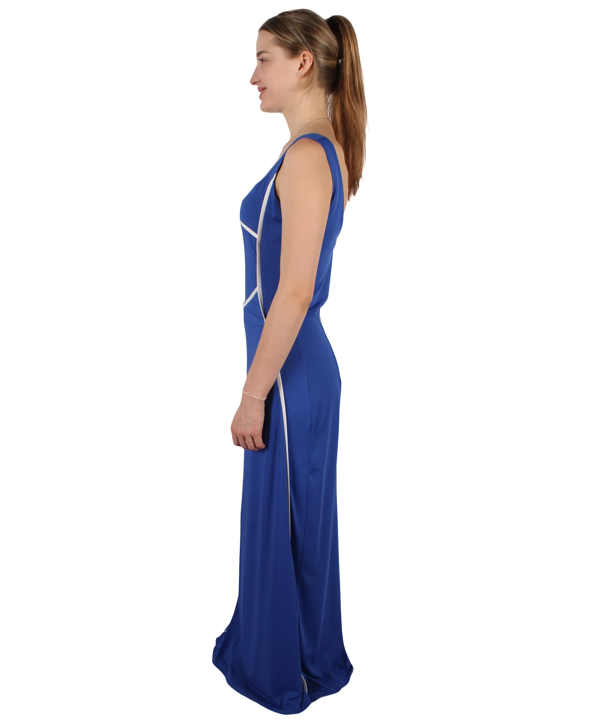 HPO Adult Women's Blue Long Maxi Bodycon Dress Costume | Perfect for Halloween | Flame-retardant Synthetic Fabric