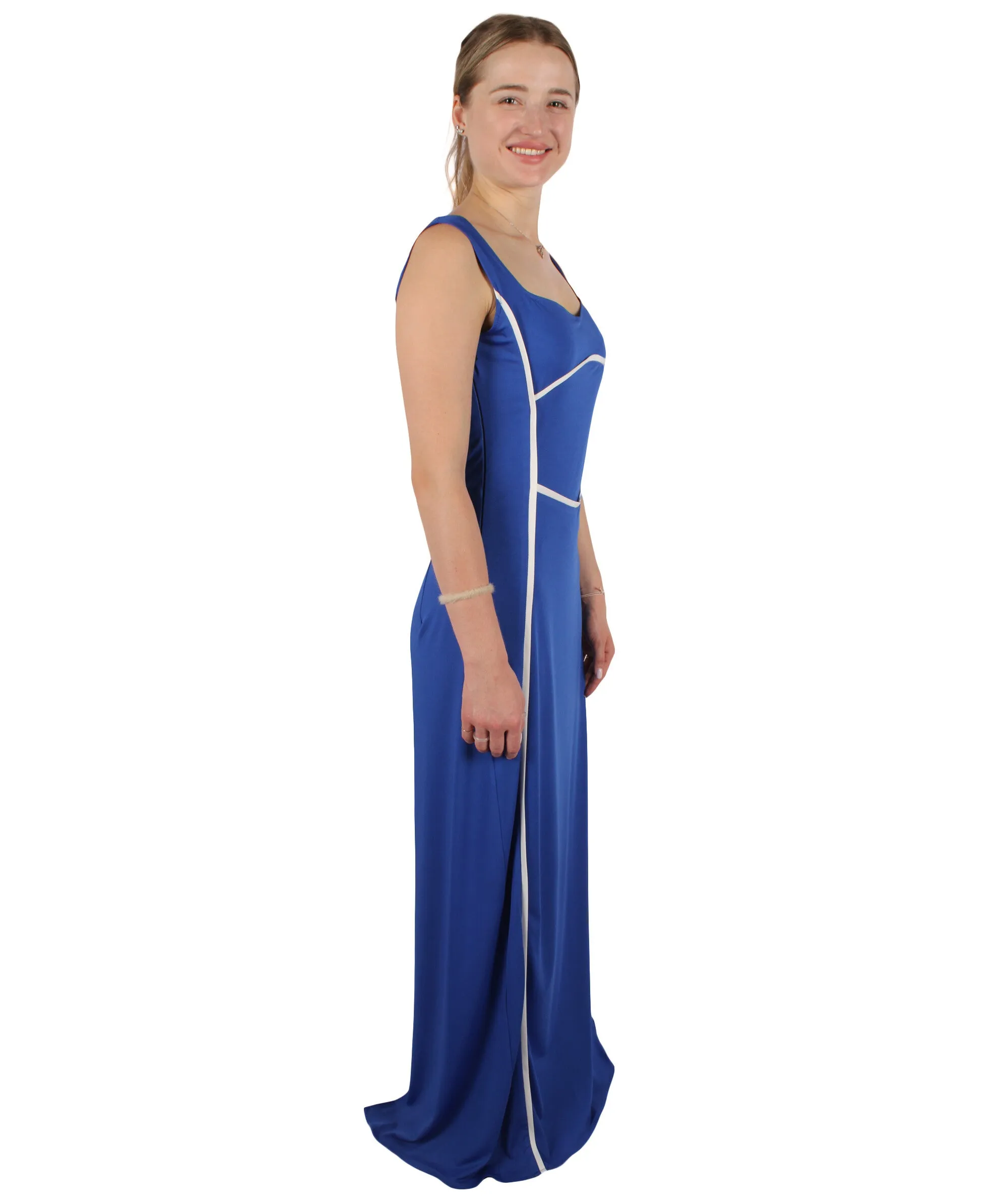 HPO Adult Women's Blue Long Maxi Bodycon Dress Costume | Perfect for Halloween | Flame-retardant Synthetic Fabric