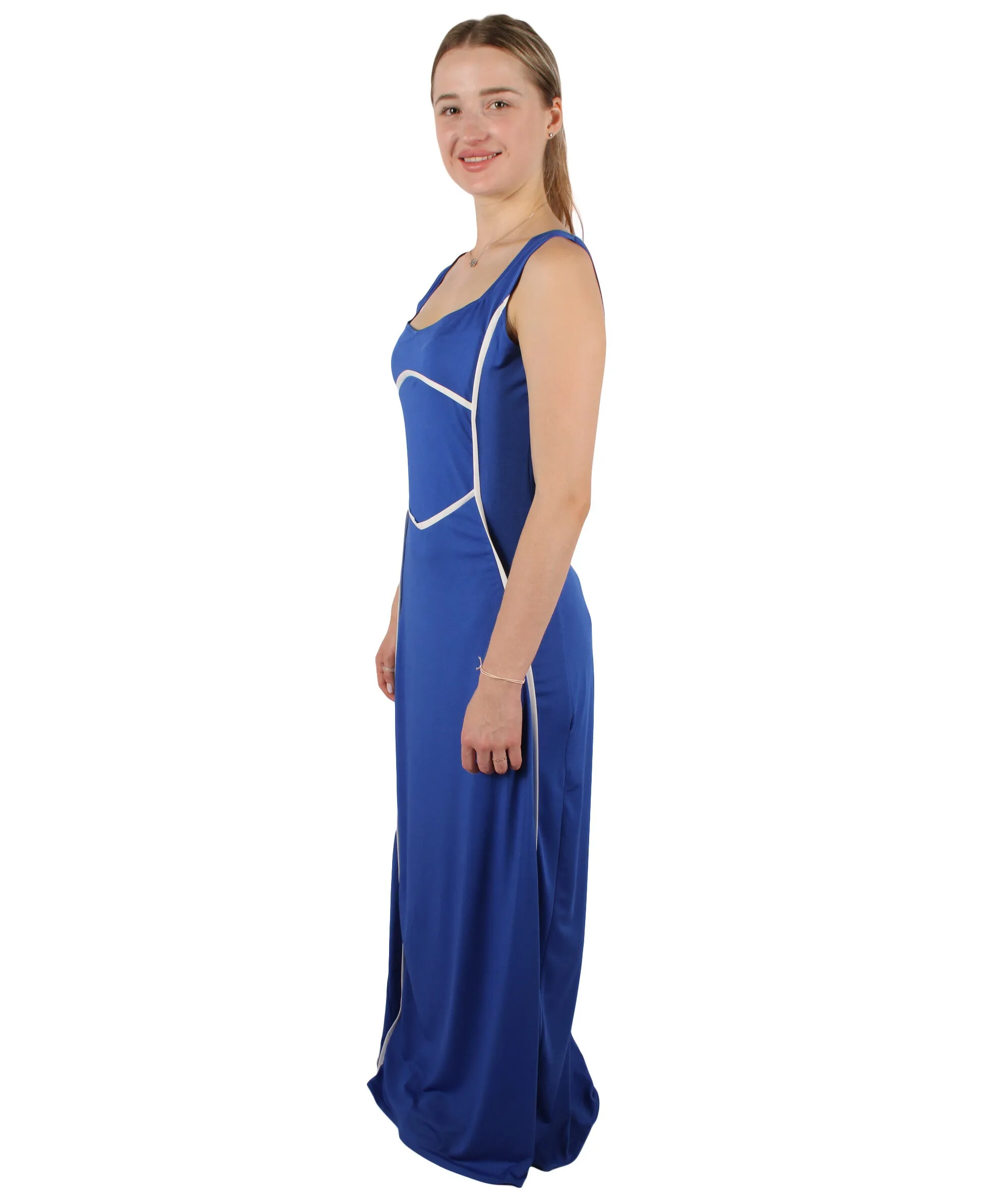 HPO Adult Women's Blue Long Maxi Bodycon Dress Costume | Perfect for Halloween | Flame-retardant Synthetic Fabric