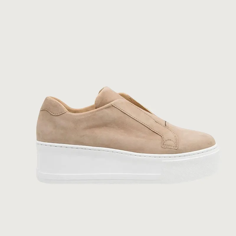 Jane Galland Beige Brown Suede Flatform Laceless Trainers