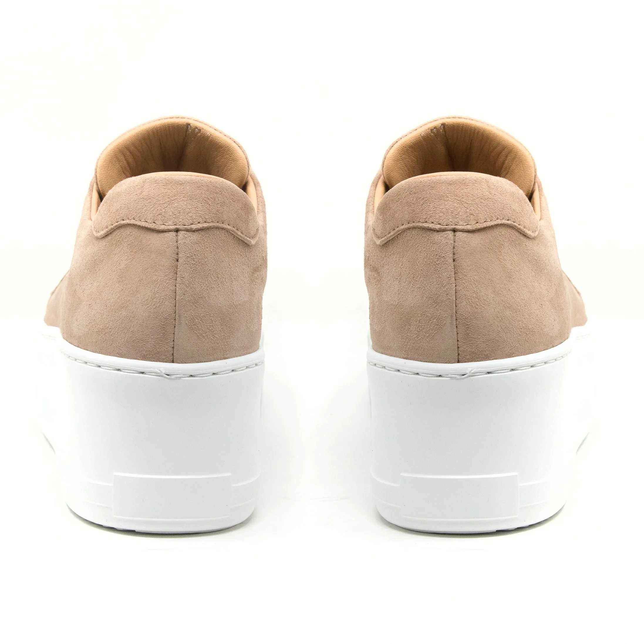 Jane Galland Beige Brown Suede Flatform Laceless Trainers