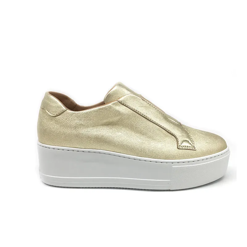 Jane Galland Gold Leather Flatform Laceless Trainers