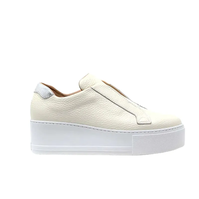 Jane Galland Off White Leather Flatform Laceless Trainers