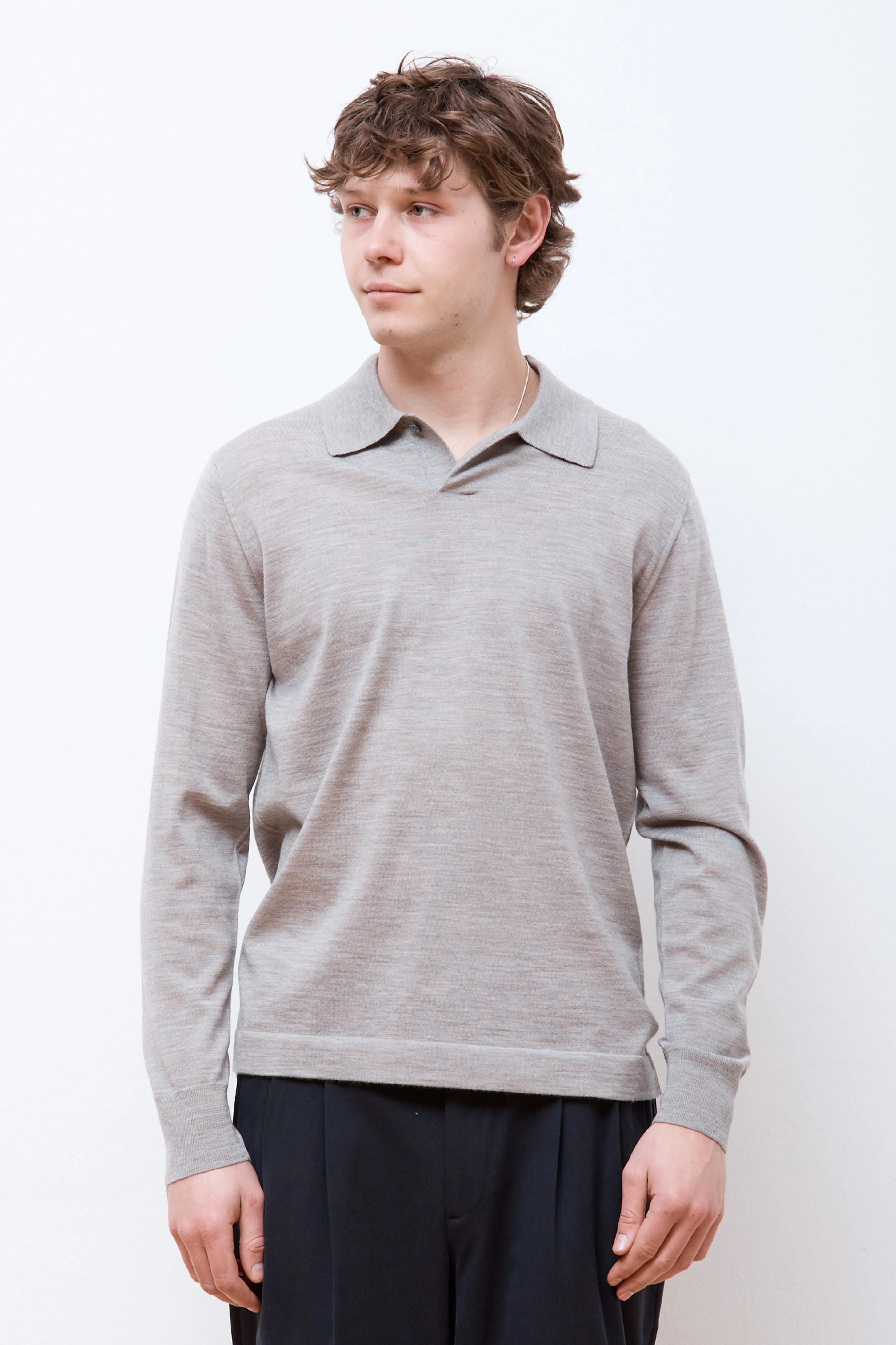 Jon Tech Merino LS Polo Sand