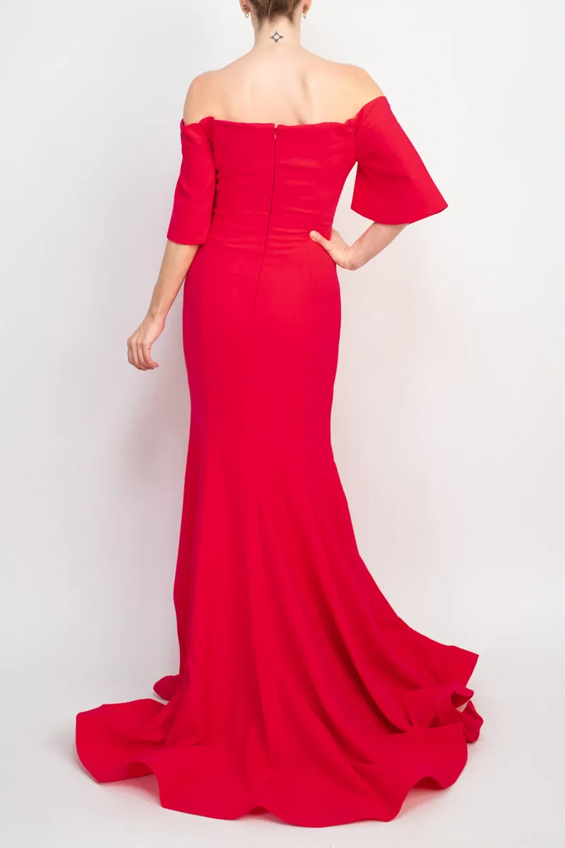 Jovani off the shoulder crepe bodycon gown