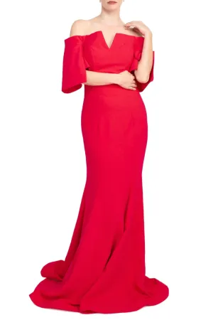 Jovani off the shoulder crepe bodycon gown