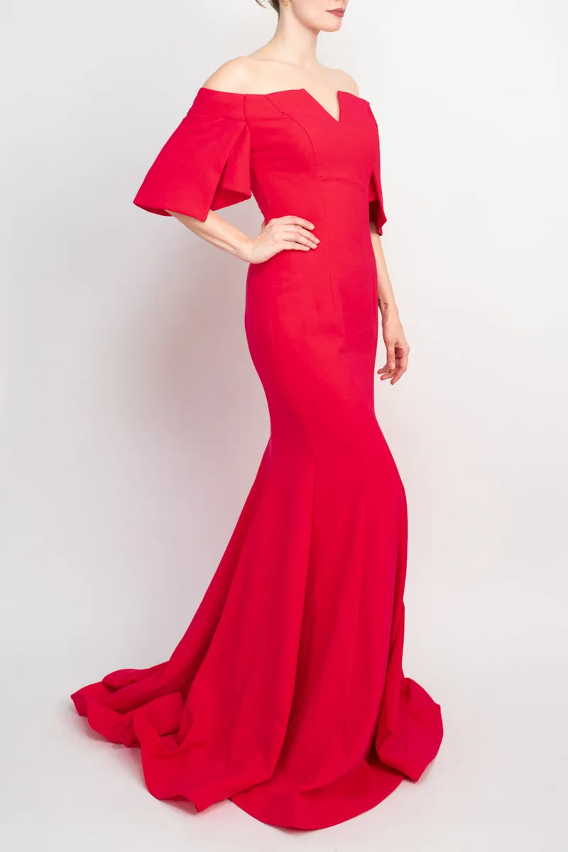 Jovani off the shoulder crepe bodycon gown