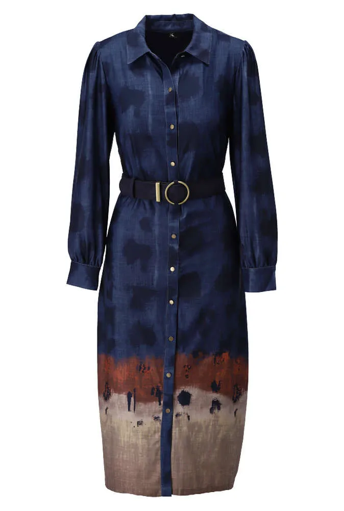 K Design Z332 Navy & Brown Shirt Dress