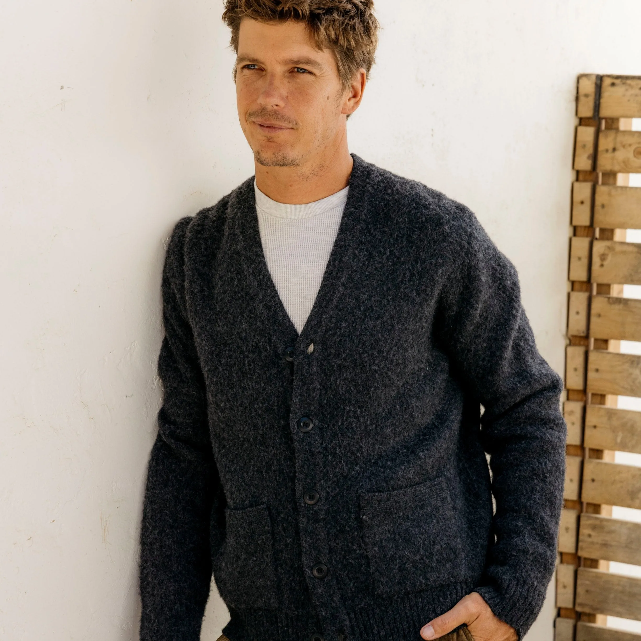 Kent Brushed Wool Cardigan - Charcoal