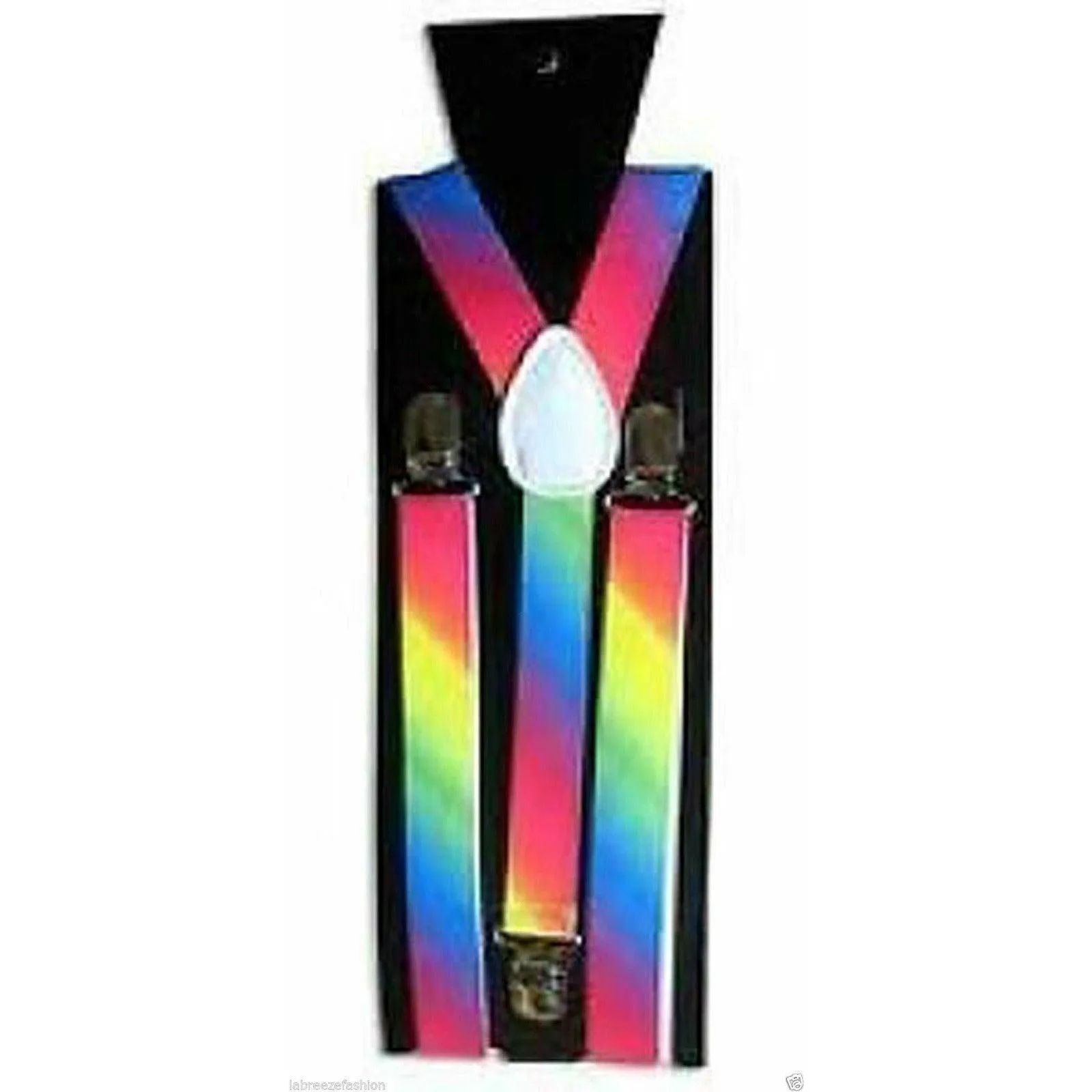 MEN ADJUSTABLE SLIM PRINTED BRACES TROUSER SUSPENDERS (Rainbow Print)