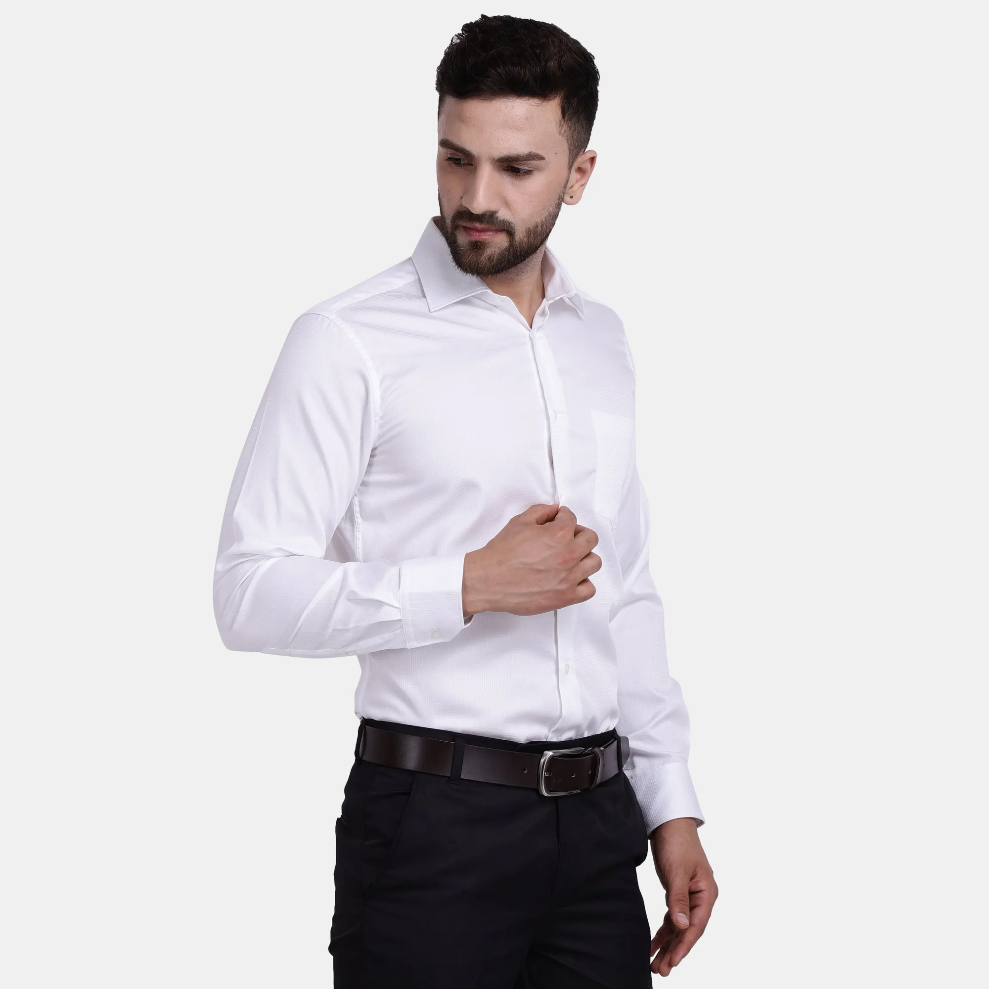 Men's Luthai Supima Mercerised Cotton Check Textured Jacquard Weave Design Regular Fit Dress Shirt