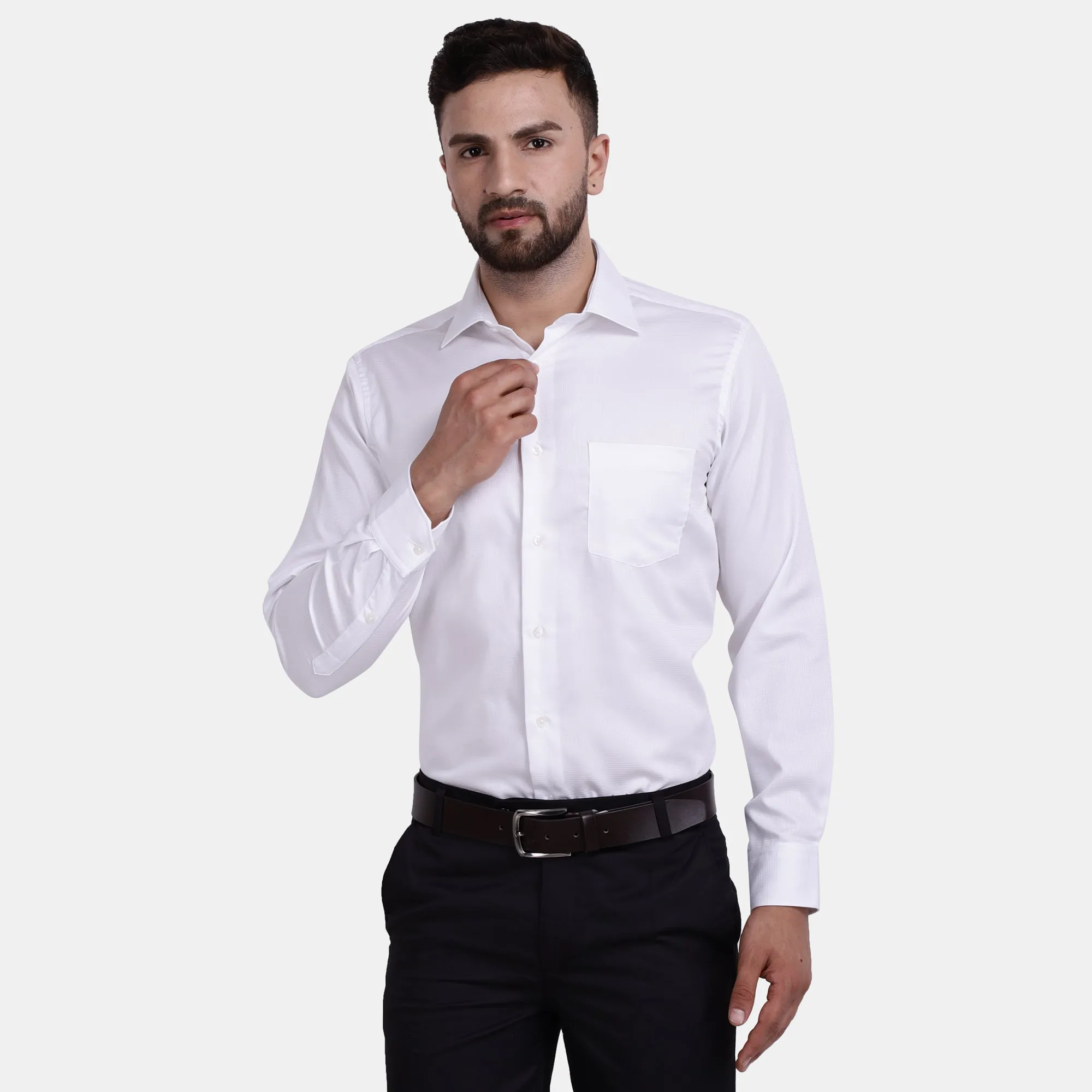 Men's Luthai Supima Mercerised Cotton Check Textured Jacquard Weave Design Regular Fit Dress Shirt