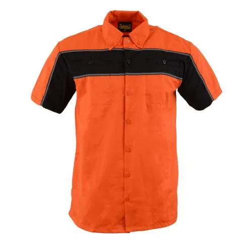 Milwaukee Leather MDM11670.144 Men's Black w/ Orange Button Up Heavy-Duty Work Shirt for | Classic Mechanic Work Shirt