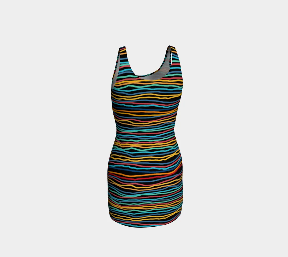 Multi-colored Abstract Lines Bodycon Dress