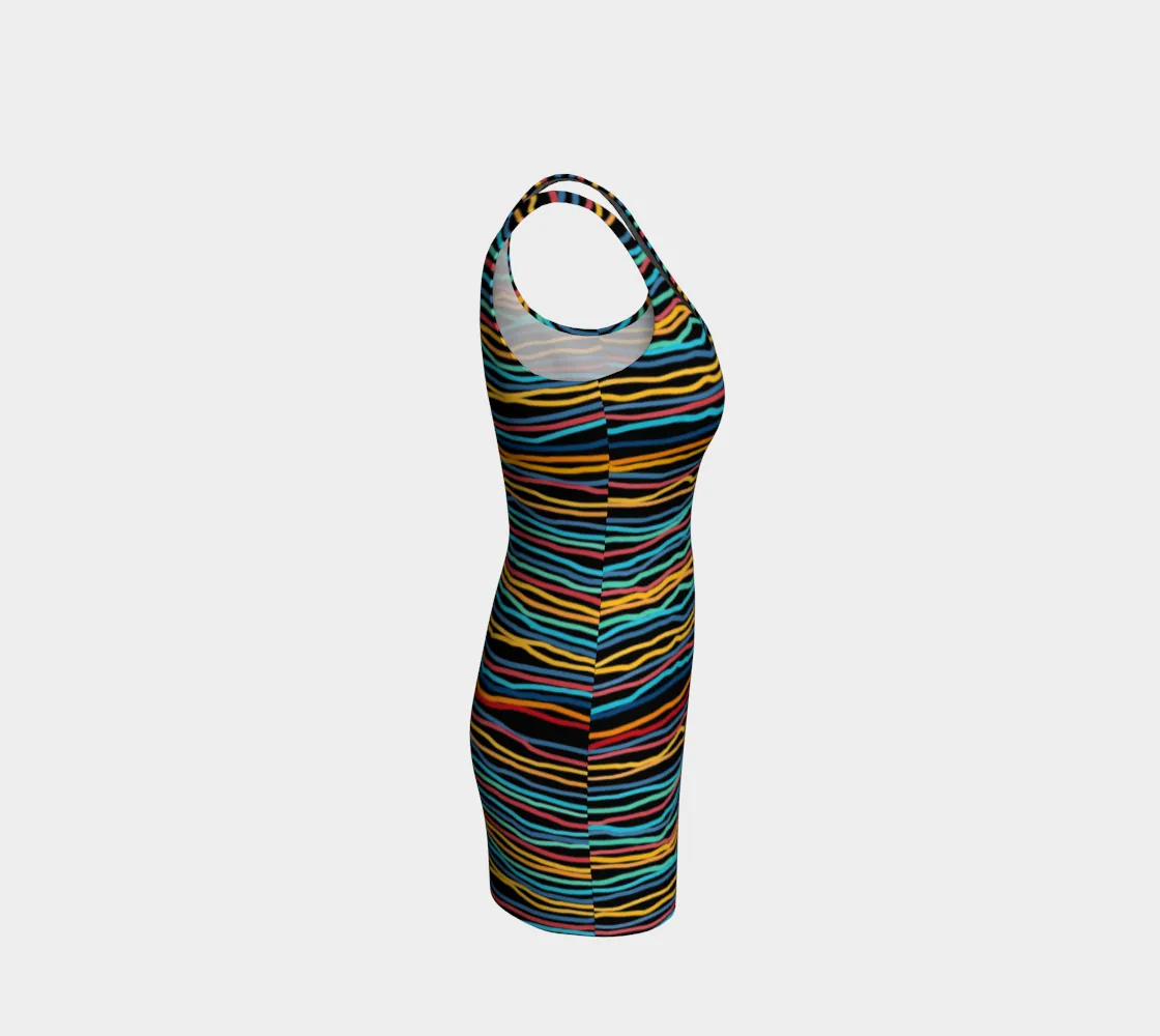 Multi-colored Abstract Lines Bodycon Dress