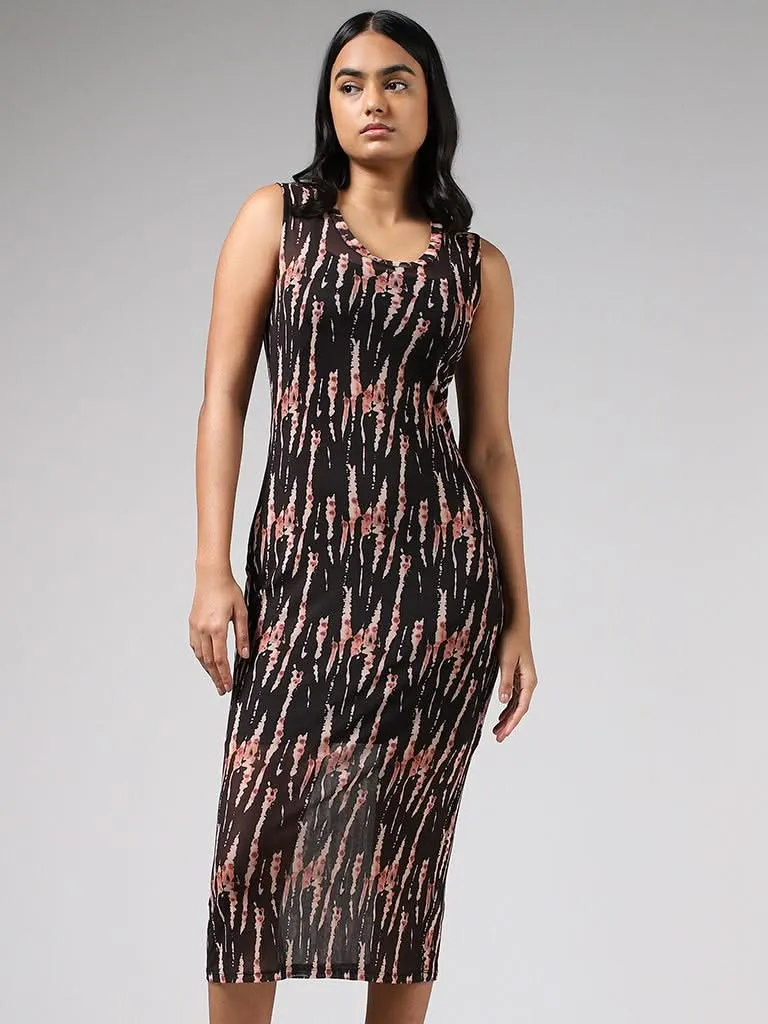 Nuon Black Abstract Printed Mesh Bodycon Dress