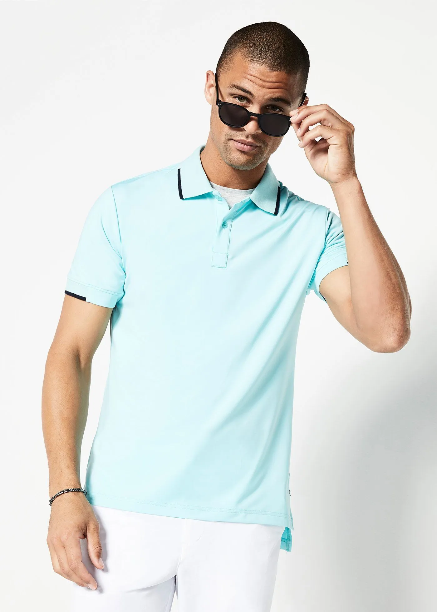 Performance Tipped Polo | Aqua w/Navy Tipping