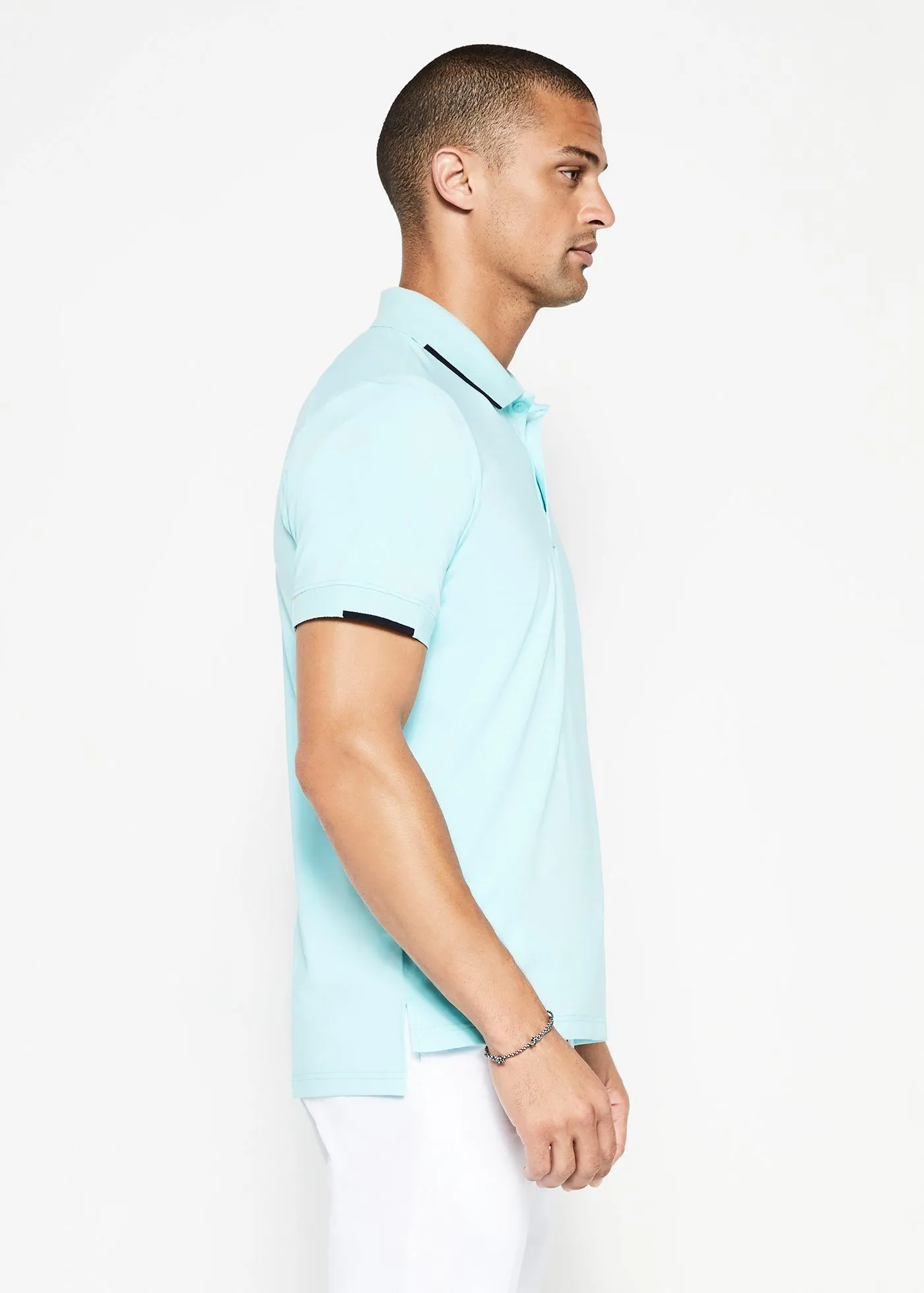 Performance Tipped Polo | Aqua w/Navy Tipping