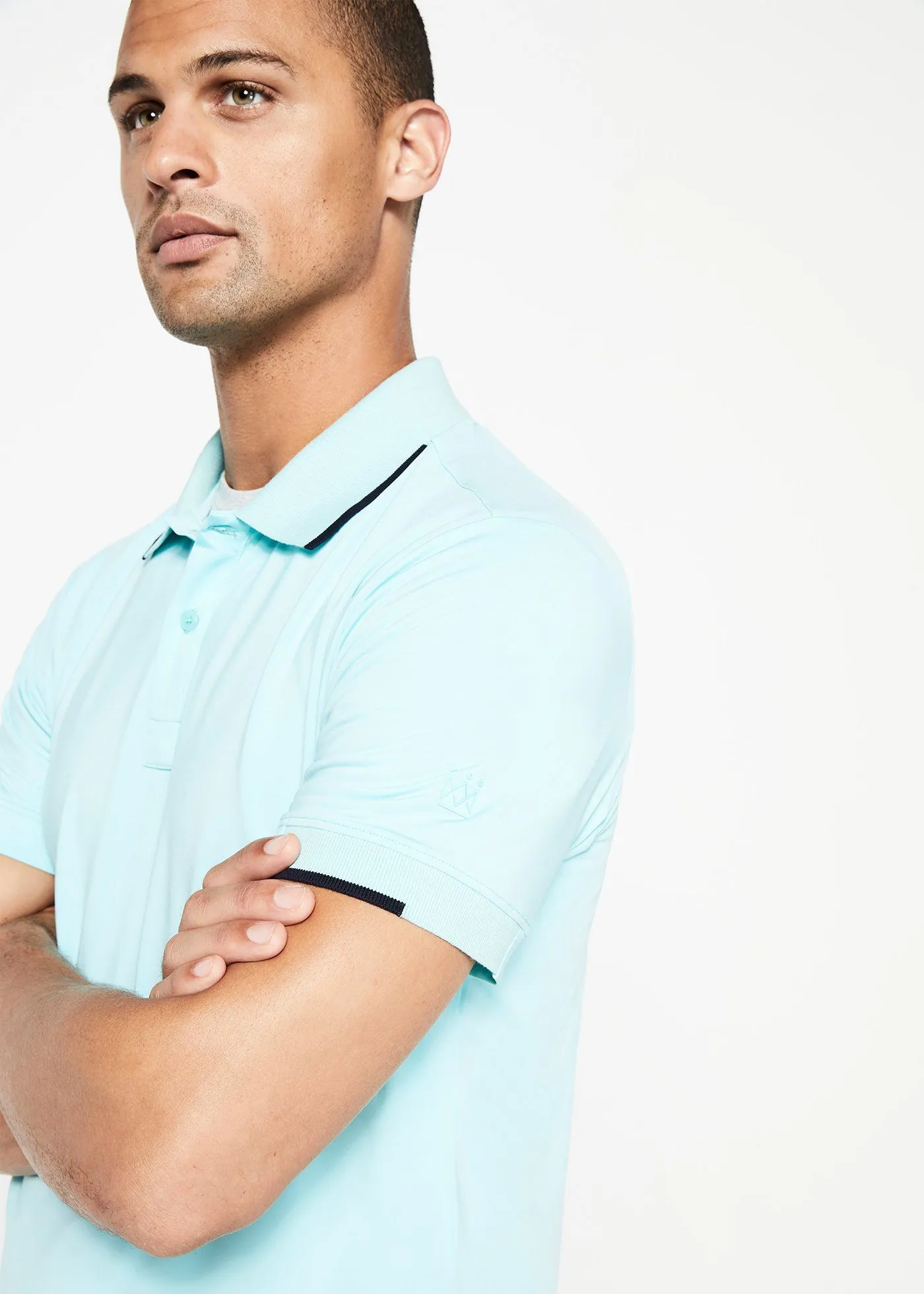 Performance Tipped Polo | Aqua w/Navy Tipping