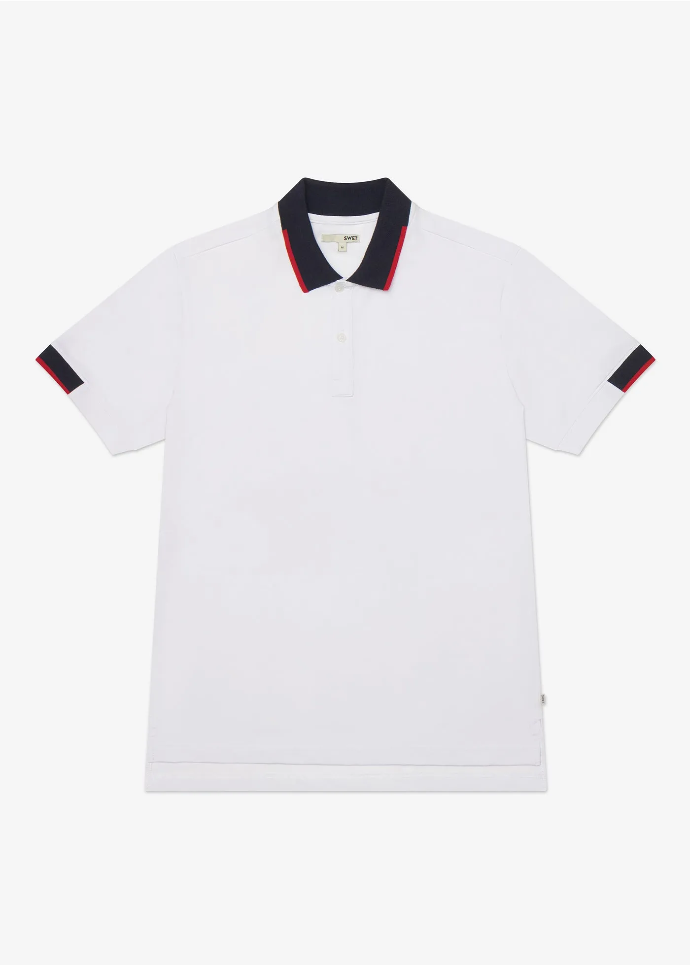 Performance Tipped Polo | White w/ Navy Collar & Red Tipping