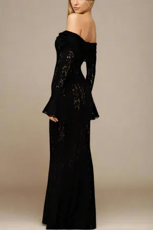 Rose Long Sleeve Bodycon Maxi Dress - Classic Black