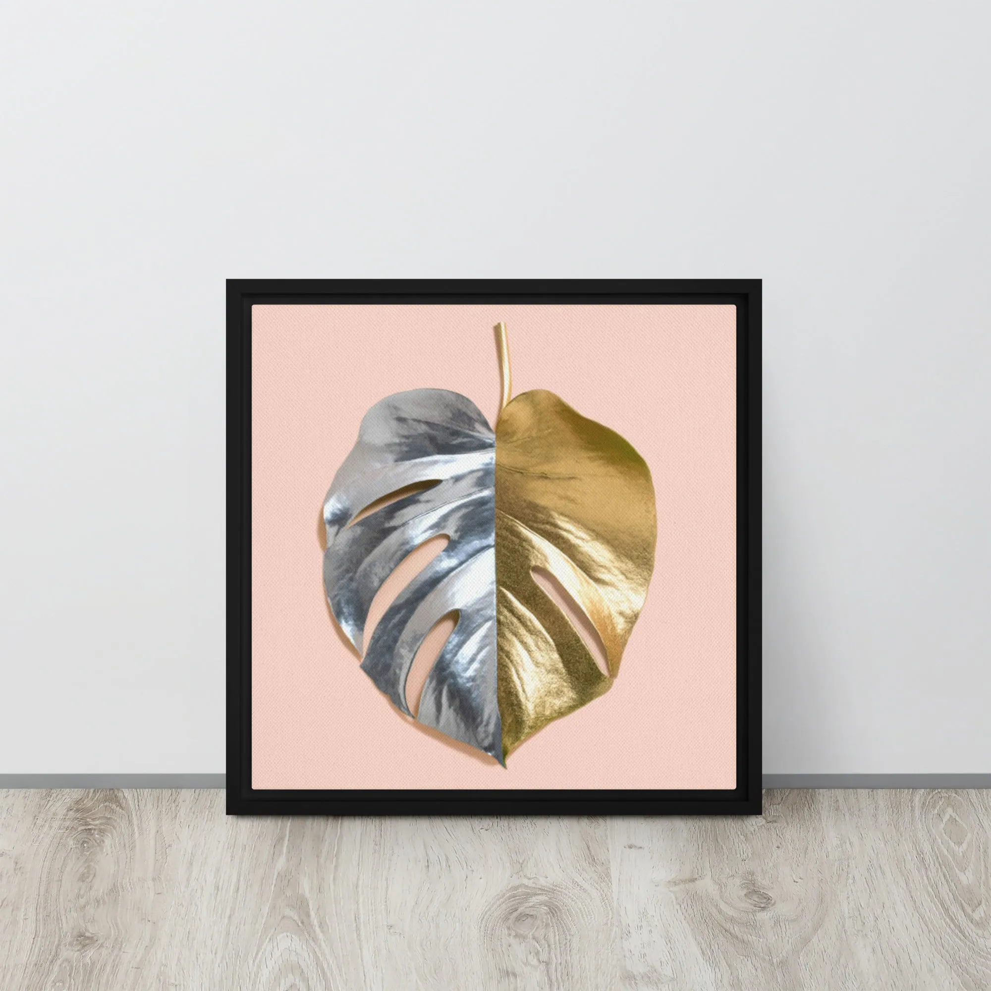 Silver Gold Palm Leaf Framed Canvas Print