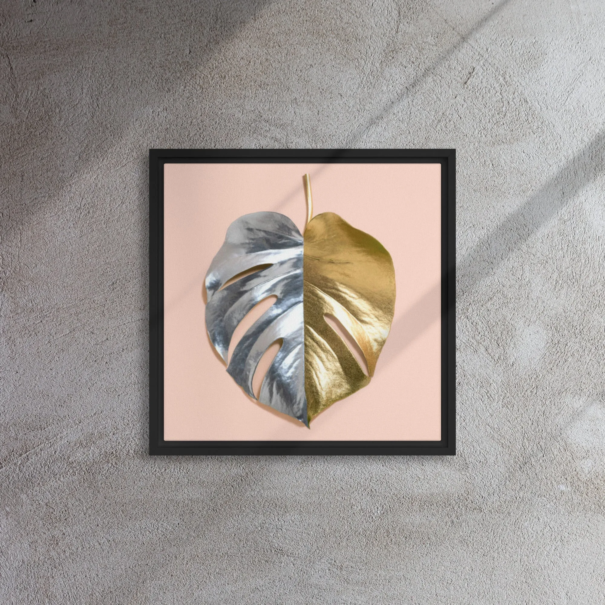 Silver Gold Palm Leaf Framed Canvas Print