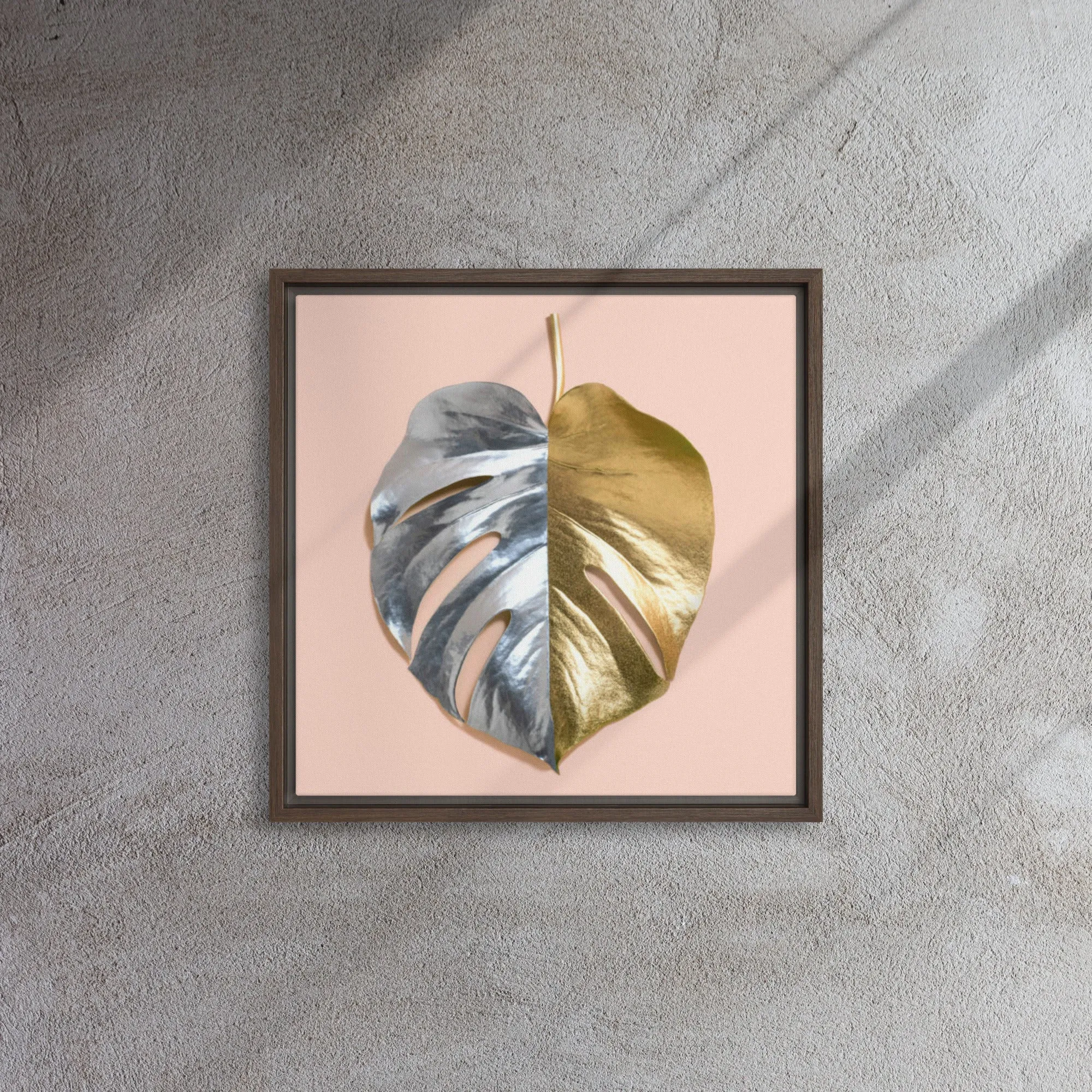 Silver Gold Palm Leaf Framed Canvas Print