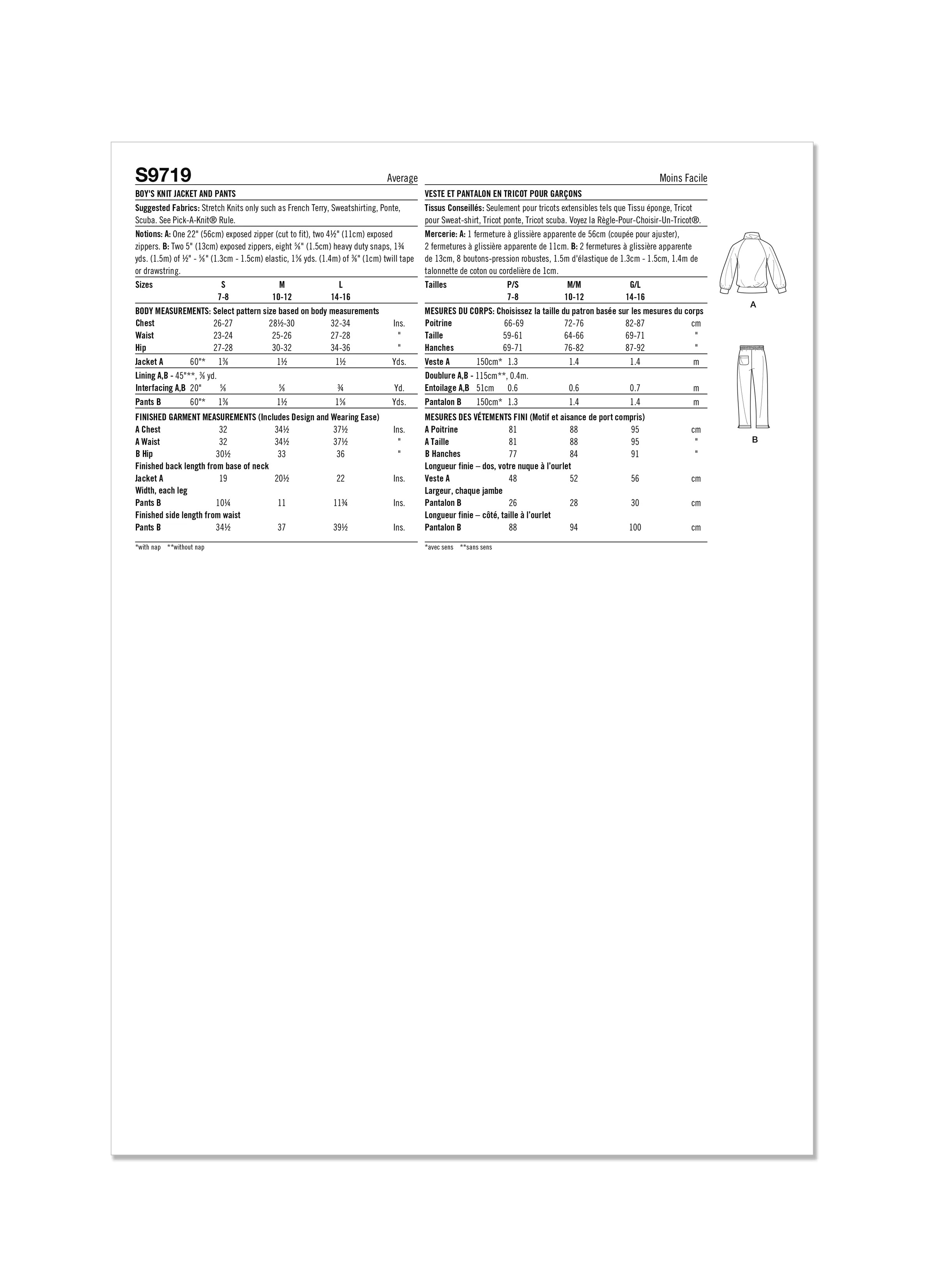 Simplicity Sewing Pattern S9719 BOYS' KNIT JACKET AND PANTS BY MIMI G STYLE