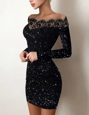 Solid-color V Neck Long Sleeve Slim Short Bodycon Evening Dresses