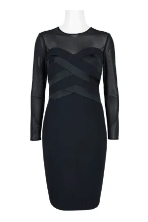 Sophisticated Keyhole Long Sleeve Bodycon Dress with Back Zipper in Crepe Mesh