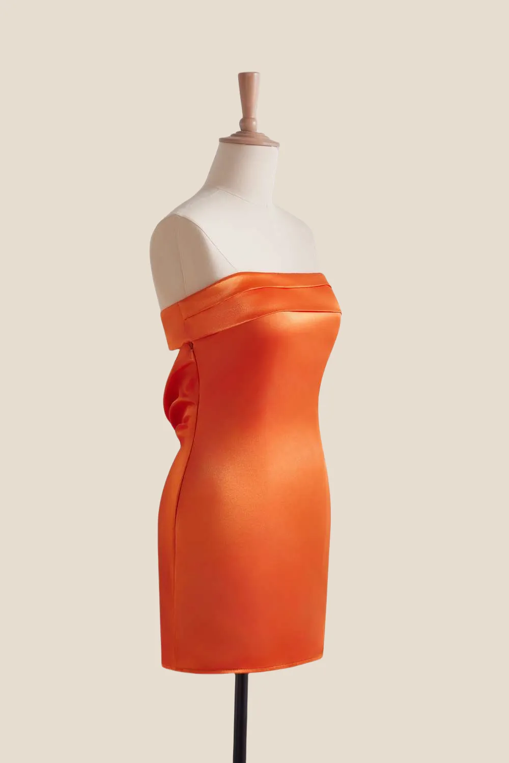 Strapless Orange Cowl Back Short Dress