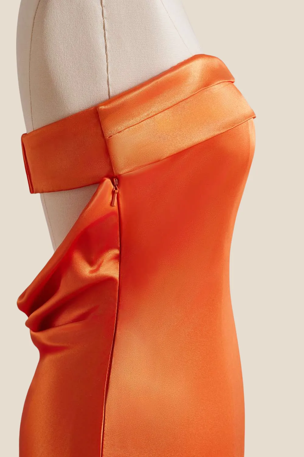 Strapless Orange Cowl Back Short Dress